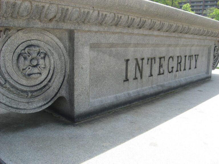 Values I believe in 4 integrity text chiseled into stone