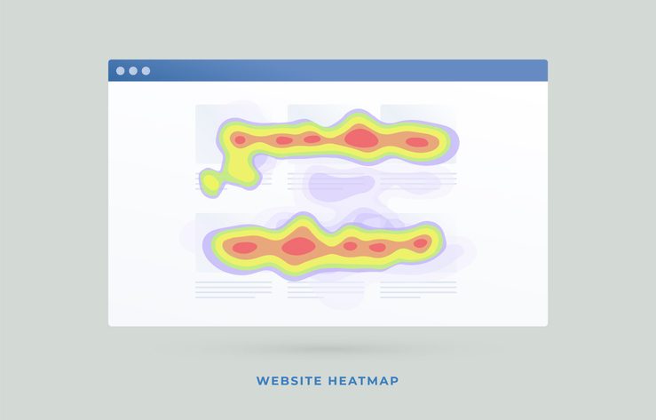 Heatmap or website heat map tool - data technique to visualize the most frequently viewed areas of the web site. Visitor behavior insights concept. Digital Marketing SEO strategy flat vector icon.