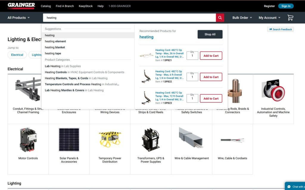 Winning B2B conversions with a friction-free user flow 2 screenshot of grainger search filter for B2B conversions article
