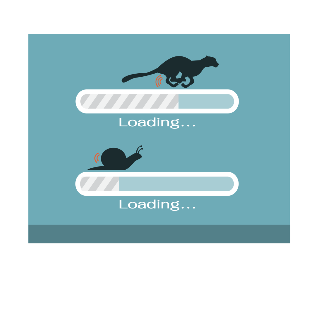 7 SaaS UX best practices to boost product site conversions 3 loading bars with cheetah silhouette on top of one and a snail silhouette over the other