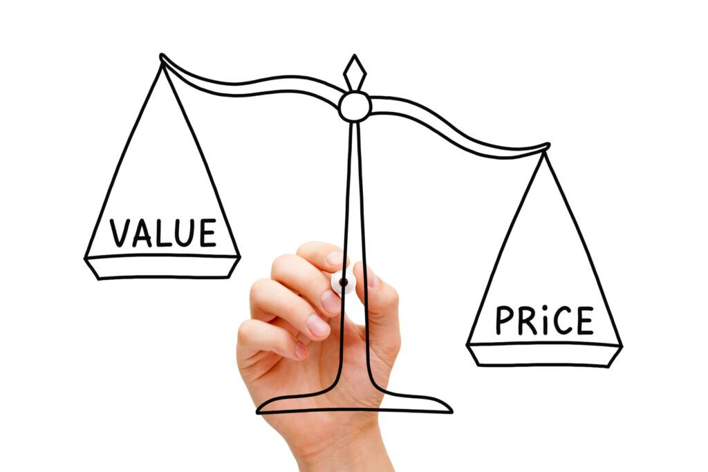 Hire a UX agency for product support: 5 reasons it works 3 hand drawing scales comparing value over price