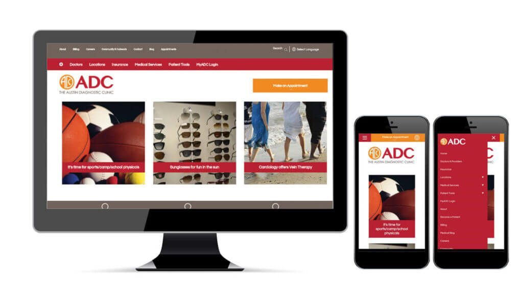 Healthcare website redesign: Positioning provider as a market leader 12 example of responsiveness of ADC website after healthcare website redesign