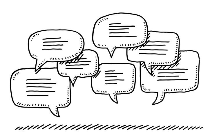 Rethinking the conversational AI design process: Start analog to end human 2 Hand-drawn vector drawing of a Group Of Speech Bubbles for conversational AI article