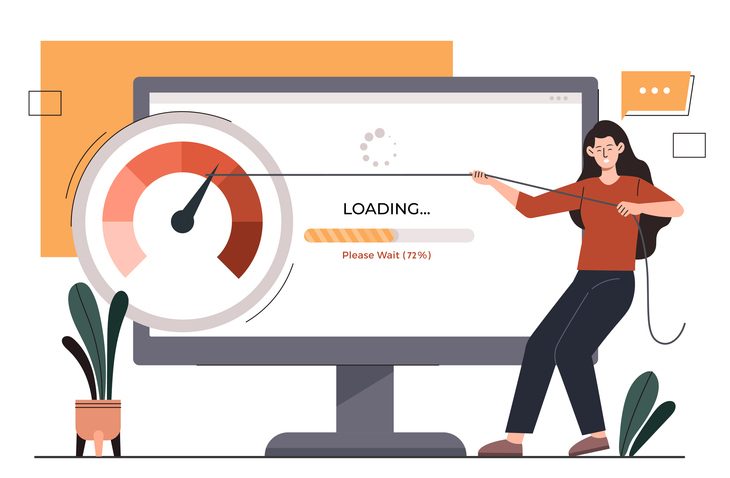 Website performance optimization: Uncovering and solving performance issues 1 Woman with fast loading concept for website performance optimization article.