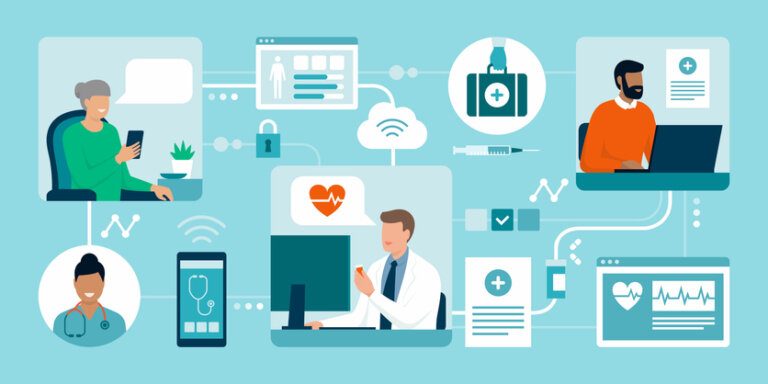 UX strategy for health tech: 6 digital engagement tactics to build trust 11 Patients connecting online with their doctor for UX strategy for health tech article