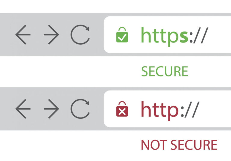 HTTPS Becomes Mandatory Everywhere - Modern Styled Flat Secure Web Browsing, Trusted Computing, IT Security, Mobile Banking and Payment Concept - Design Template Illustration in Editable Vector Format