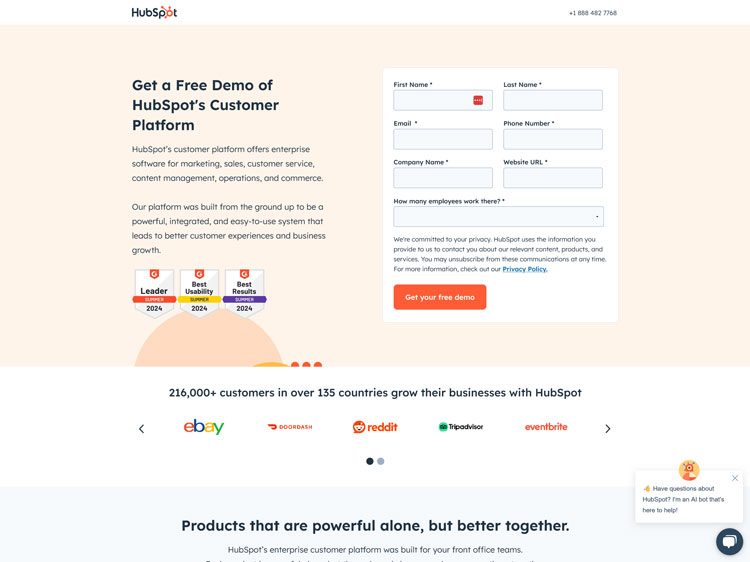5 fixes to optimize SaaS product landing pages 4 screenshot of Hubspot product landing page