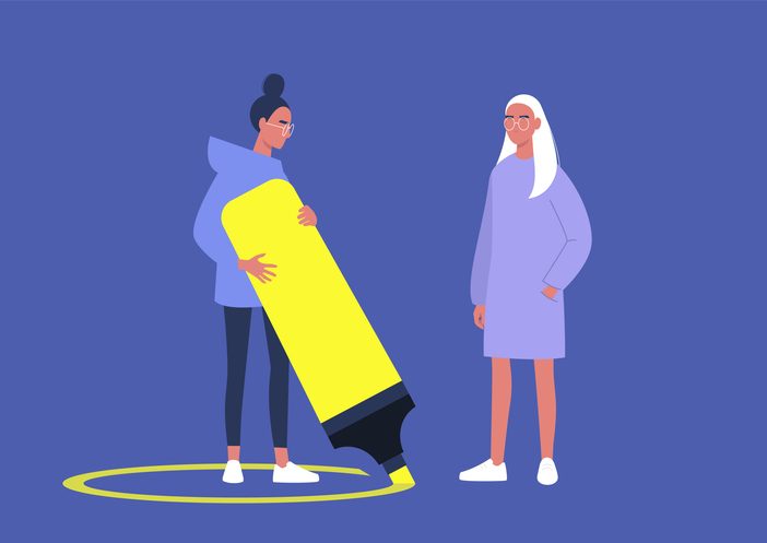 A character drawing a line around themselves with a neon yellow highlighter, a virus spread prevention, personal boundaries