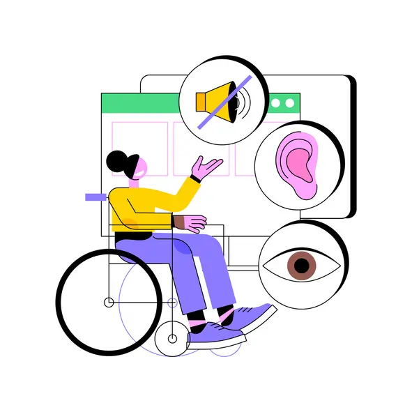 vector illustration of an individual in a wheel chair as concept for ADA website compliance requirements