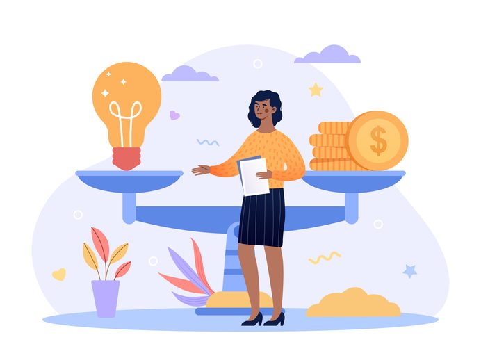 Usability testing for product leaders: 5 business benefits you can’t ignore 7 Investment and startup valuation concept. Business woman stands next to scale and learns cost of idea. Economic aspect of new business. Cartoon flat vector illustration isolated on white background