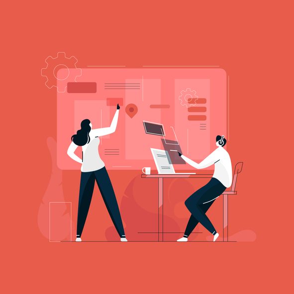 designer and developer working together illustration vector, creative designer team, UI UX development concept