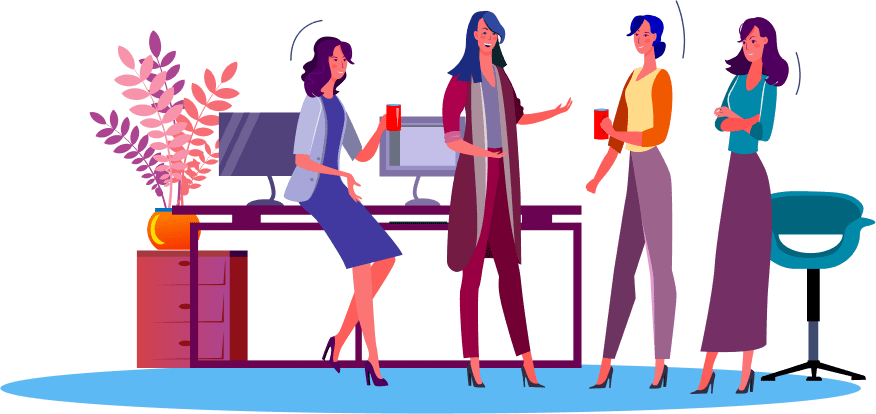 Illustration of a group of women meeting in a professional environment