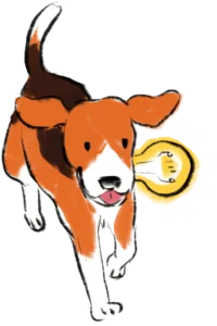 illustration: dog running w/ light bulb in mouth