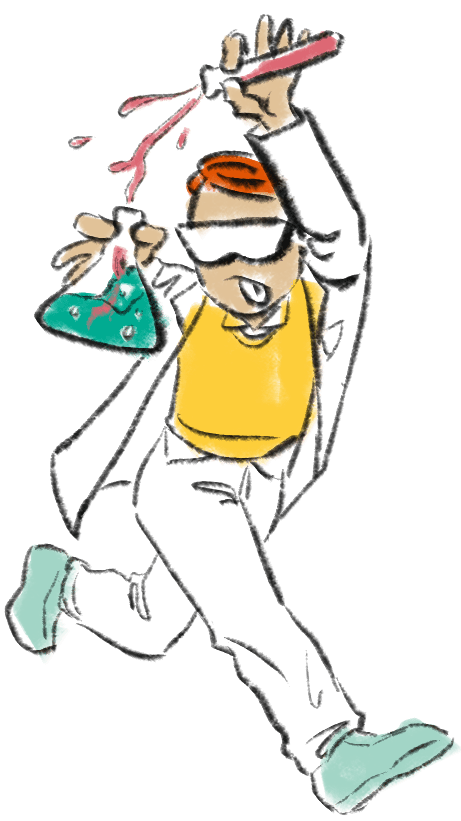 Usability 4 illustration shows character holding test tube and beaker