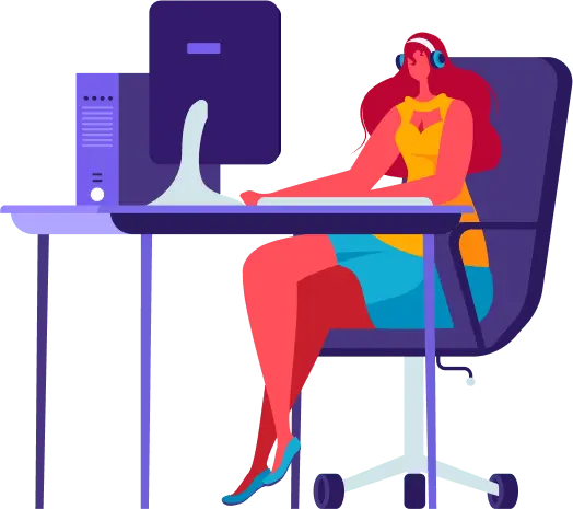 illustration of a woman communicating on the responsive computer version of a website for article on cross-platform ux strategy