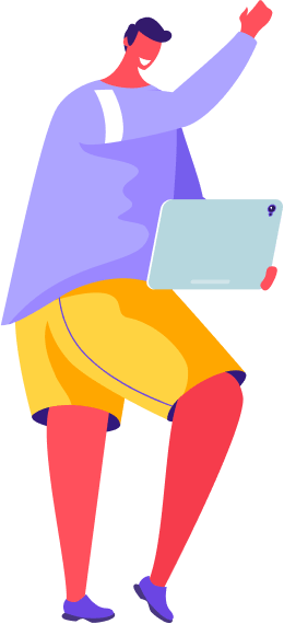 illustration of a man communicating on the responsive tablet version of a website 