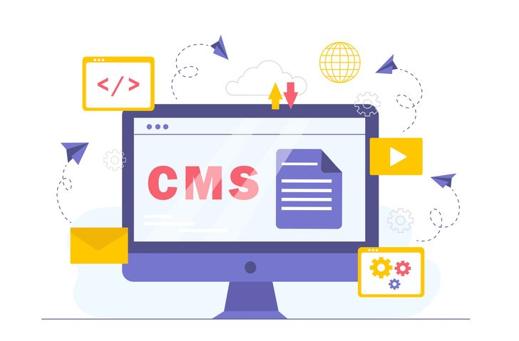 Content management system. illustration concept for article on best CMS for health organizations
