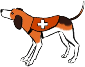 illustration shows dog with medical vest