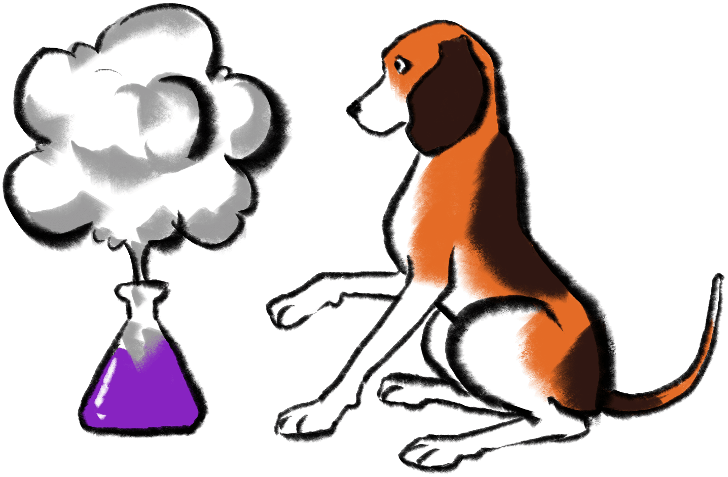 illustration shows dog touching beaker for UX training page