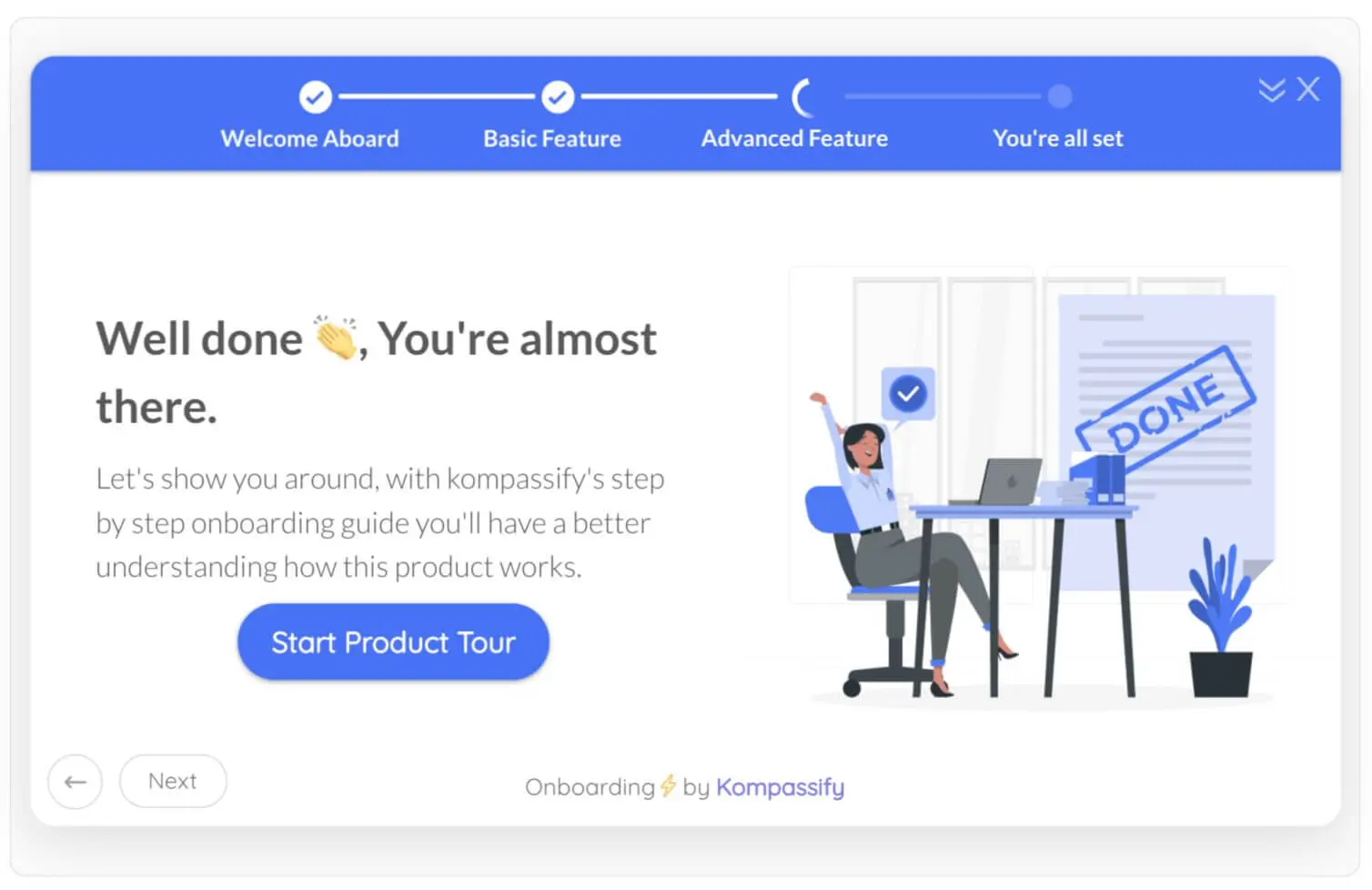 A quick quide to user onboarding 5 screenshot shows kompassify progress bar