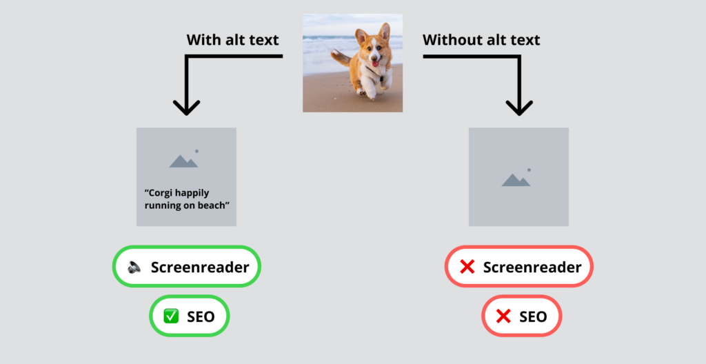 Comparison of how image alt text displays