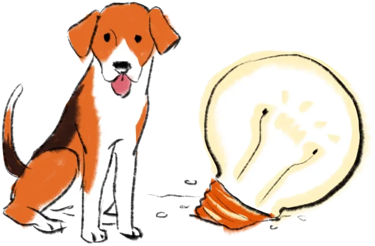 Dog with lightbulb illustration -- for article on how illustration improves UX design