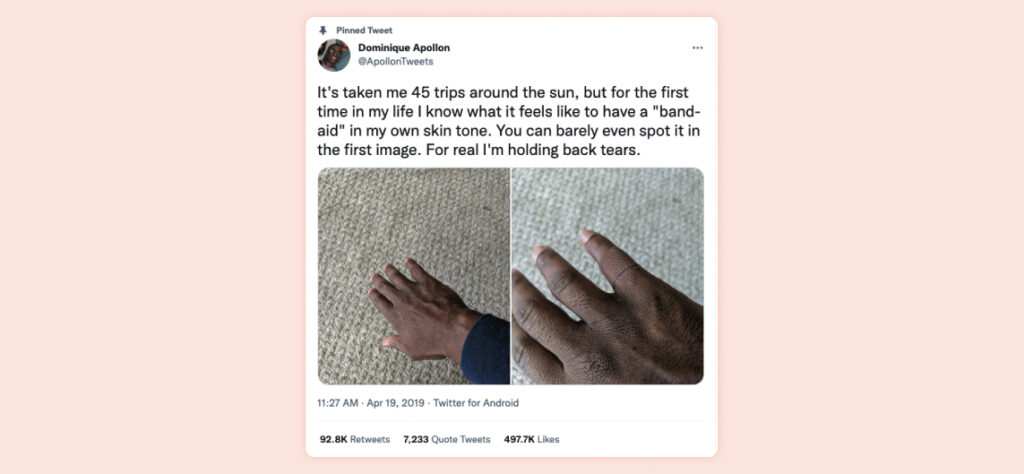 Twitter screenshot of post about inclusive bandages