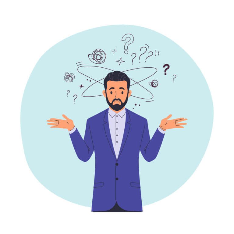 Vector illustration of cartoon young adult man in a blue suit with arms outstretched