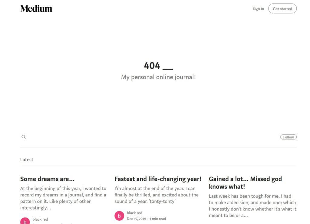 Mediums 404 error page with search bar