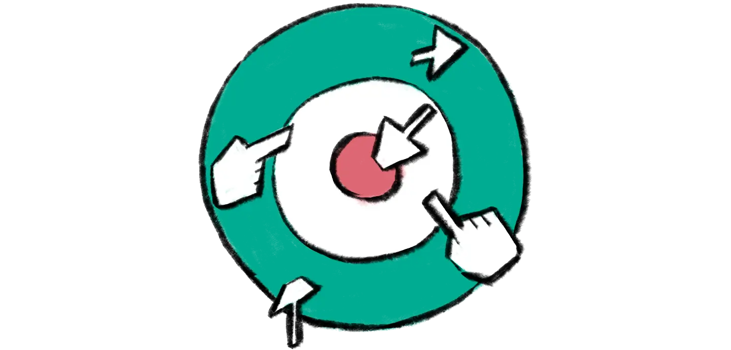 illustration shows bullseye with fingers pointing at it