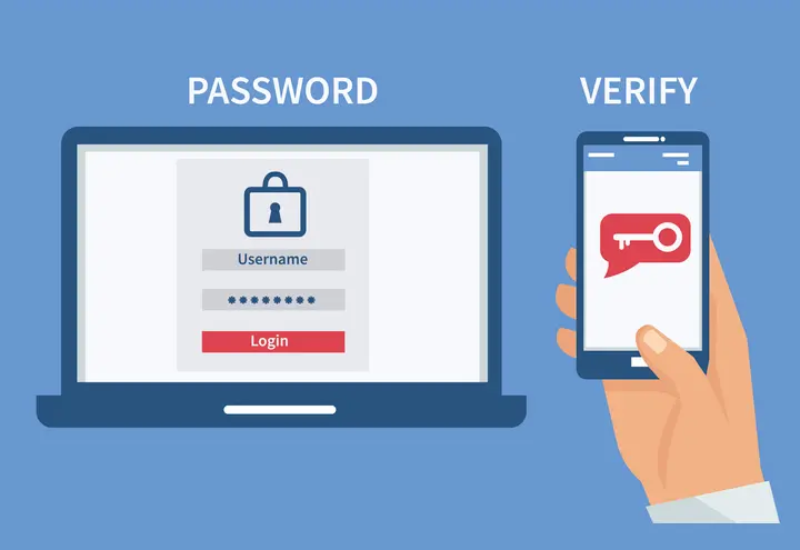 illustration of desktop and mobile screens with b2b authentication