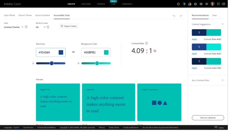 screenshot of adobe color picker accessibility check