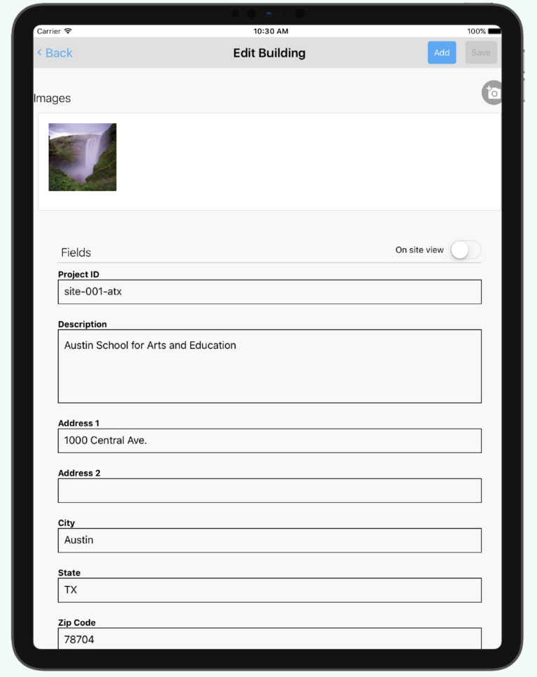 Engineering mobile app development: React Native solution for building audits 12 ipad with screen from app