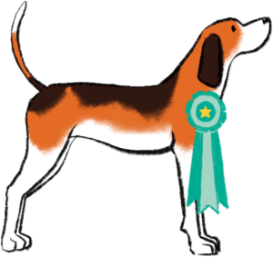 illustration of dog with ribbon