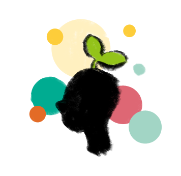 illustration shows sillhouette with leaves and colors
