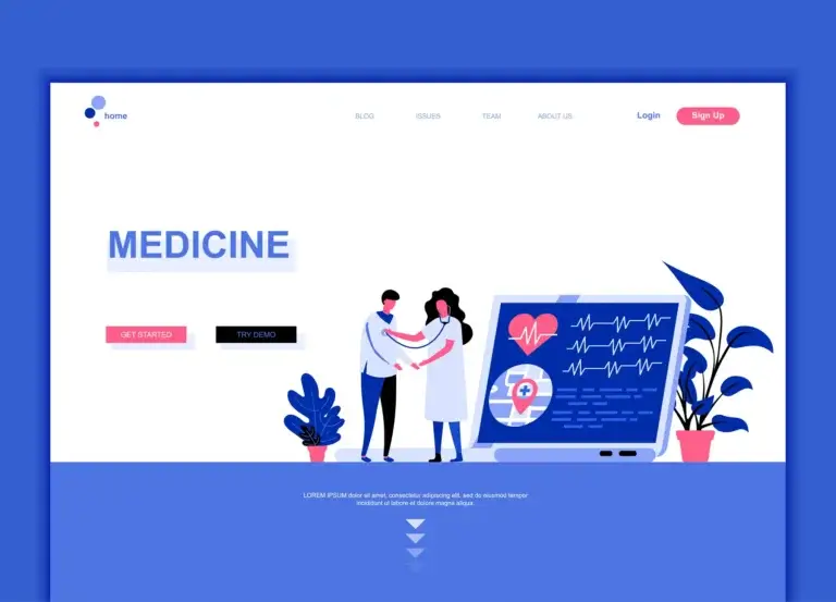 Modern flat web page design template concept of Medicine and Healthcare decorated people character for healthcare website