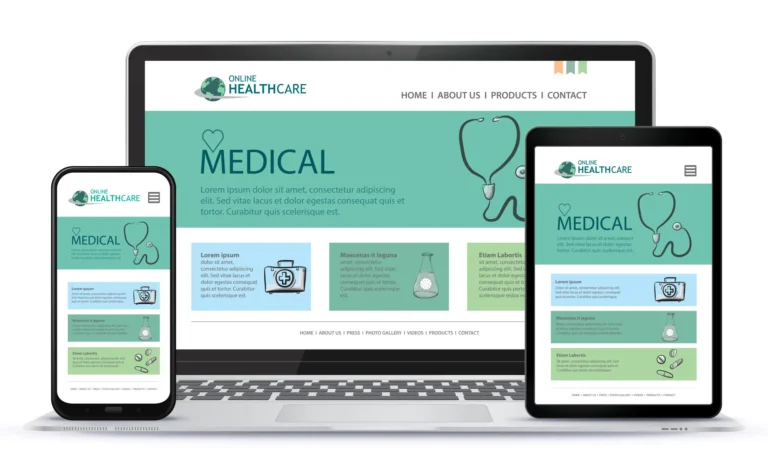 image of responsive healthcare website on three different devices for healthcare website improvements article