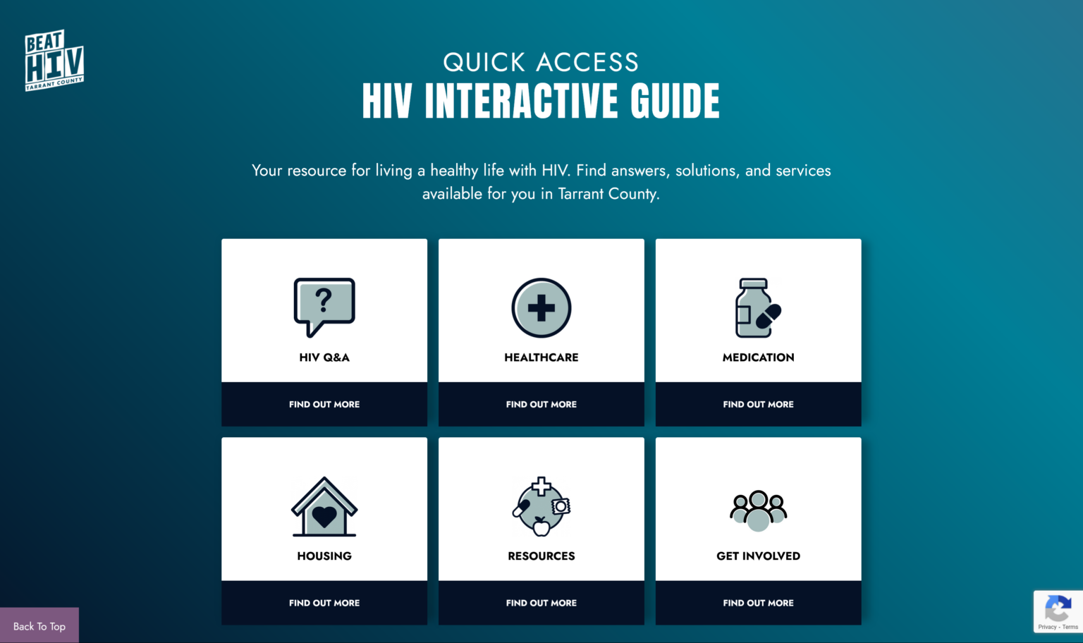 home screen for interactive health services tool