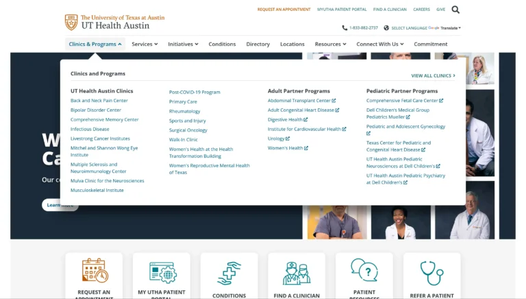 image shows mega menu dropdown on healthcare website