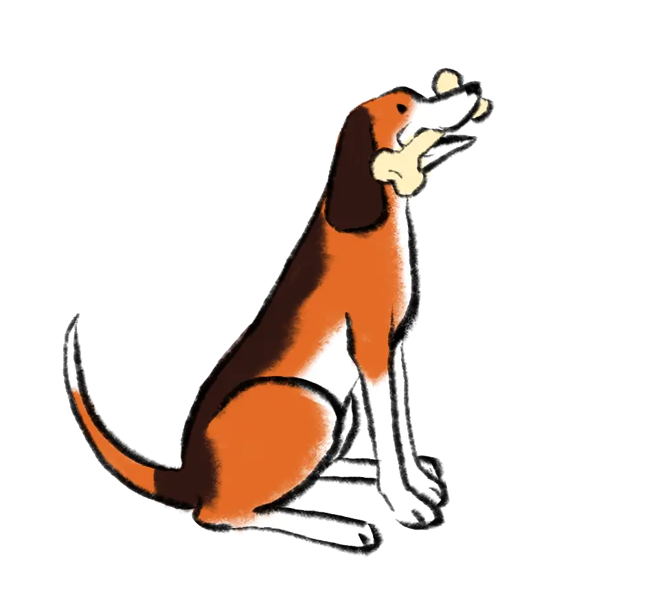 AI UX design agency 25 illustration shows seated dog holding bone in mouth