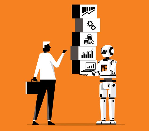 Concept illustration of businessman trying to leverage AI