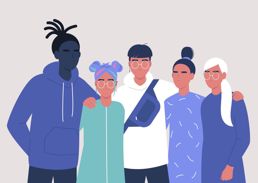 The Z Effect: How to conquer Gen Z audience engagement 1 A diverse group of teenagers hugging each other, street style, gen z audience engagement
