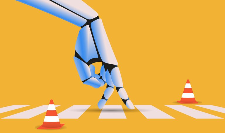 Retrieval Augmented Generation (RAG): What it is and how B2B companies can use it 2 Robotic hand on a crosswalk. Vector illustration.