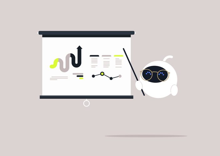 Top UX stats for 2025 every product leader should know 14 The robot engages the audience with captivating visuals and informative graphs for article on top UX stats for 2025
