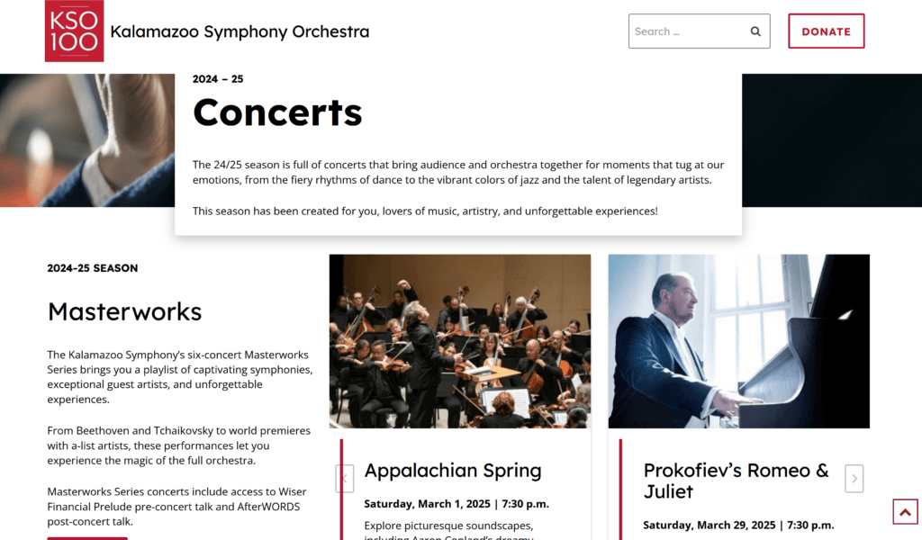screenshot of performances page