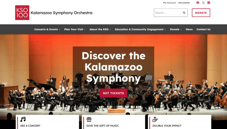 Homepage screenshot for kalamazoo symphony