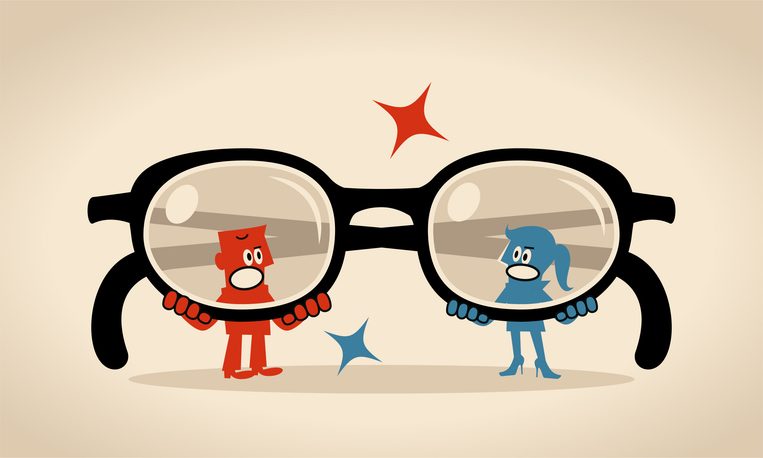 How confirmation bias in product design sabotages you (and how to stop it) 6 Blue Characters Vector Art Illustration.