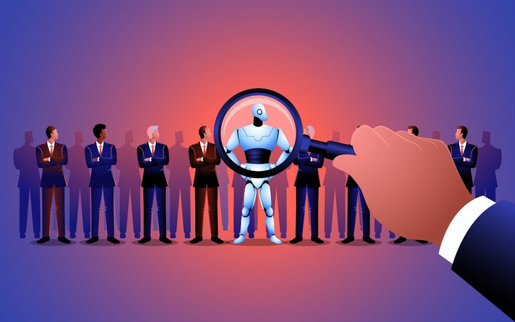 AI agent onboarding: How to design the digital workplace for autonomous co-workers 4 Employer searching for candidates, with a robot standing out as the preferred choice
