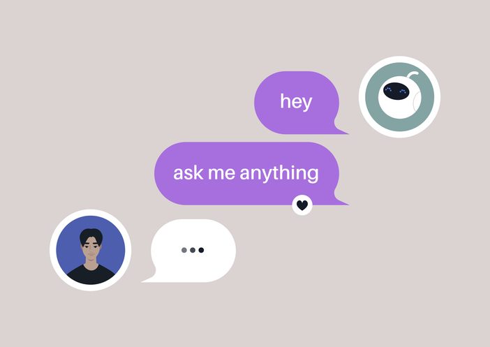 Chatbot handoff UX: How to design better transitions from bot to human 6 A casual conversation initiates with a friendly AI prompt to illustrate chatbot handoff ux